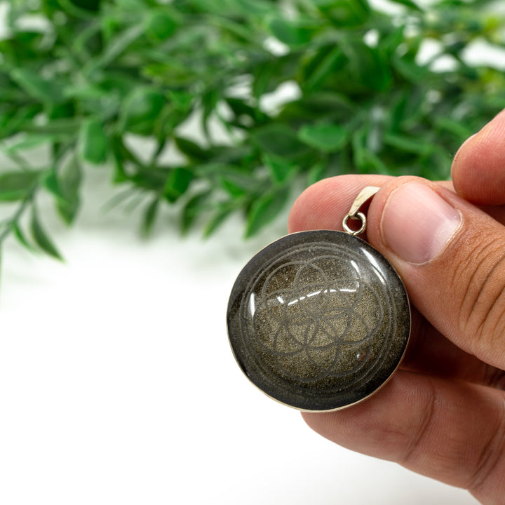 Auksinio Obsidiano pakabukas "Seed of life"