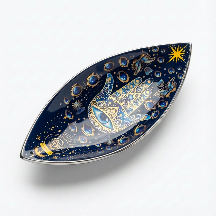 Emaliuotas smilkalų indas iš aliuminio "Mėlynoji Hamsa"