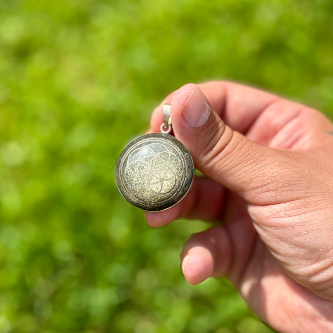 Auksinio Obsidiano pakabukas "Seed of life"