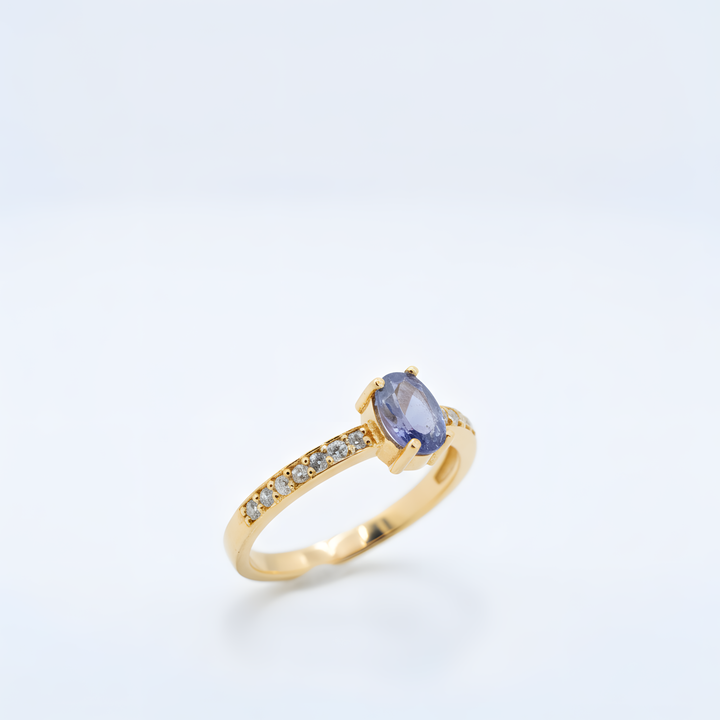 Paauksuotas sidabrinis žiedas su tanzanitu „Mėlynoji tyla“