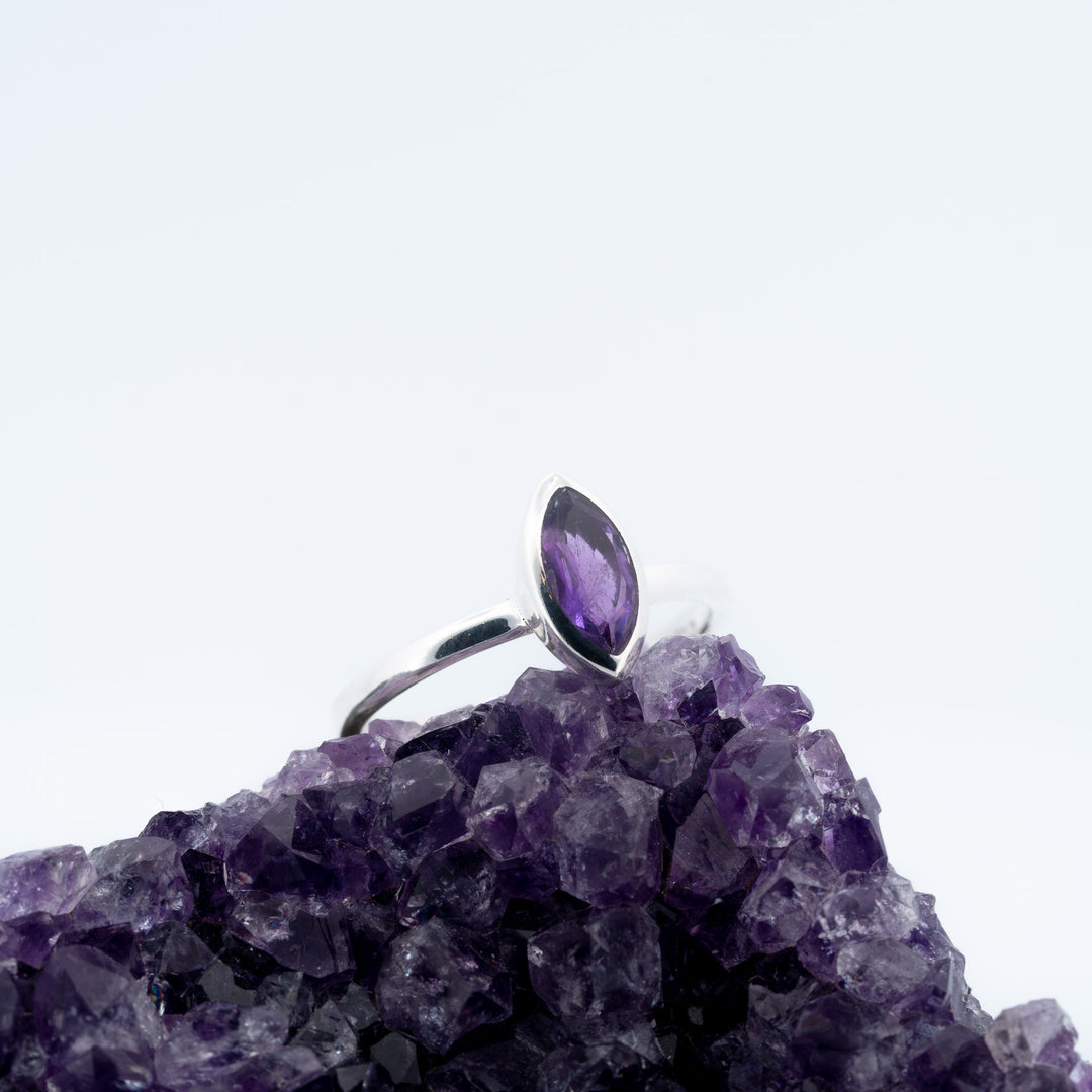 Sidabrinis žiedas su ametistu „Sielos aidai“