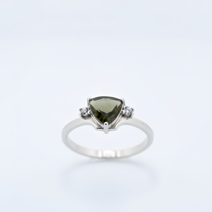 Sidabrinis žiedas su moldavitu ir cirkoniais „Žemės šviesa“