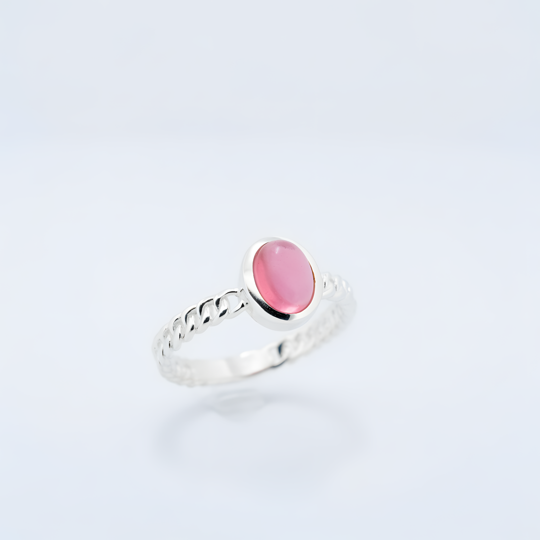 Sidabrinis žiedas su rožiniu turmalinu „Širdies atspindys“