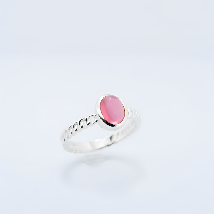 Sidabrinis žiedas su rožiniu turmalinu „Širdies atspindys“