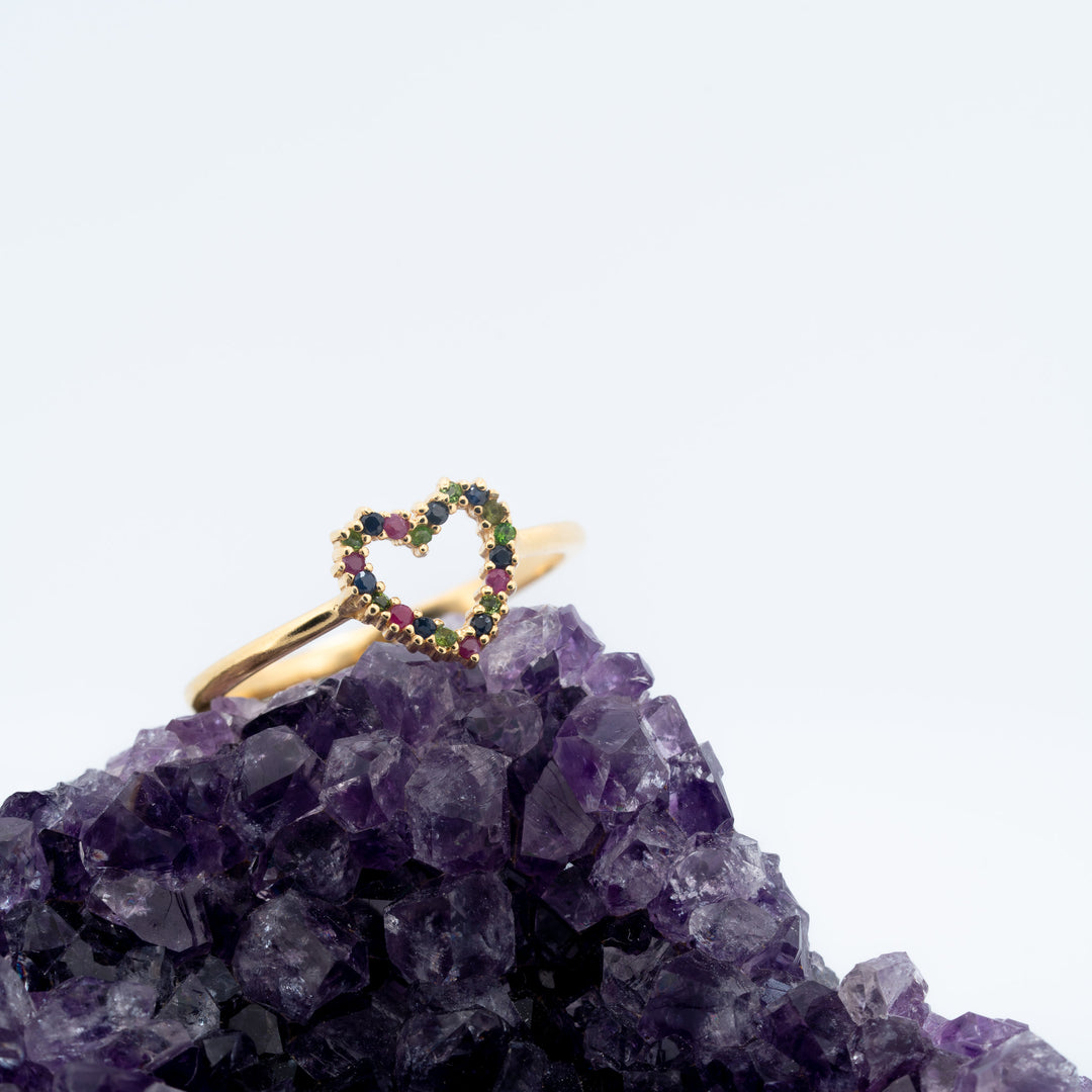 Sidabrinis žiedas su safyrais ir tsavoritais „Meilės Vaivorykštė“