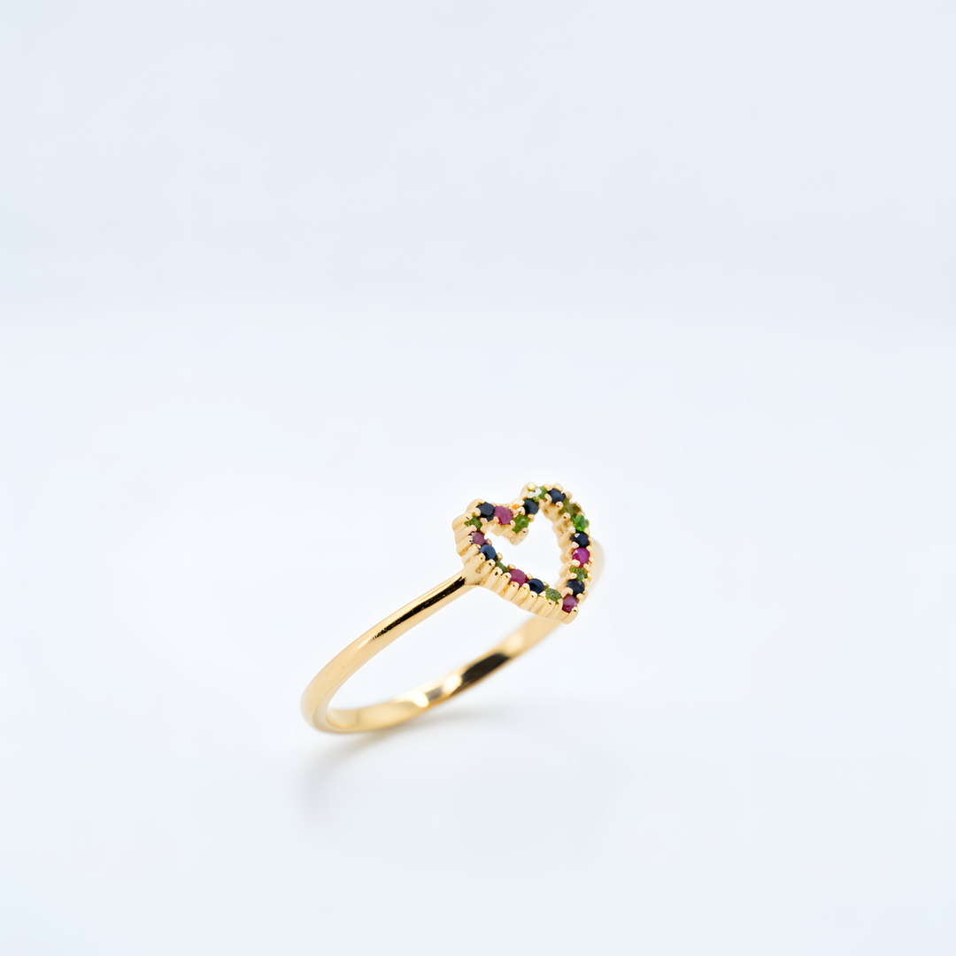 Sidabrinis žiedas su safyrais ir tsavoritais „Meilės Vaivorykštė“