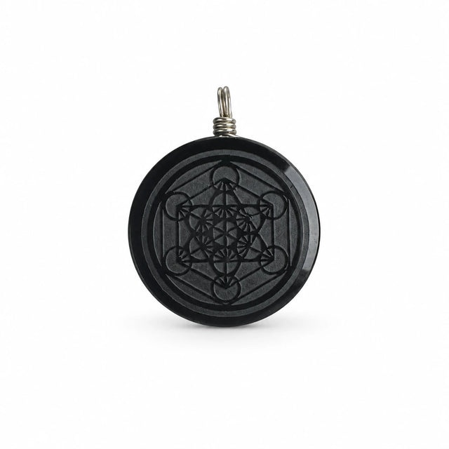 Juodo obsidiano pakabukas su Metatrono kubu