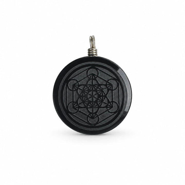 Juodo obsidiano pakabukas su Metatrono kubu