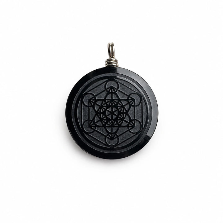 Juodojo obsidiano pakabukas  "Metatrono kubas"