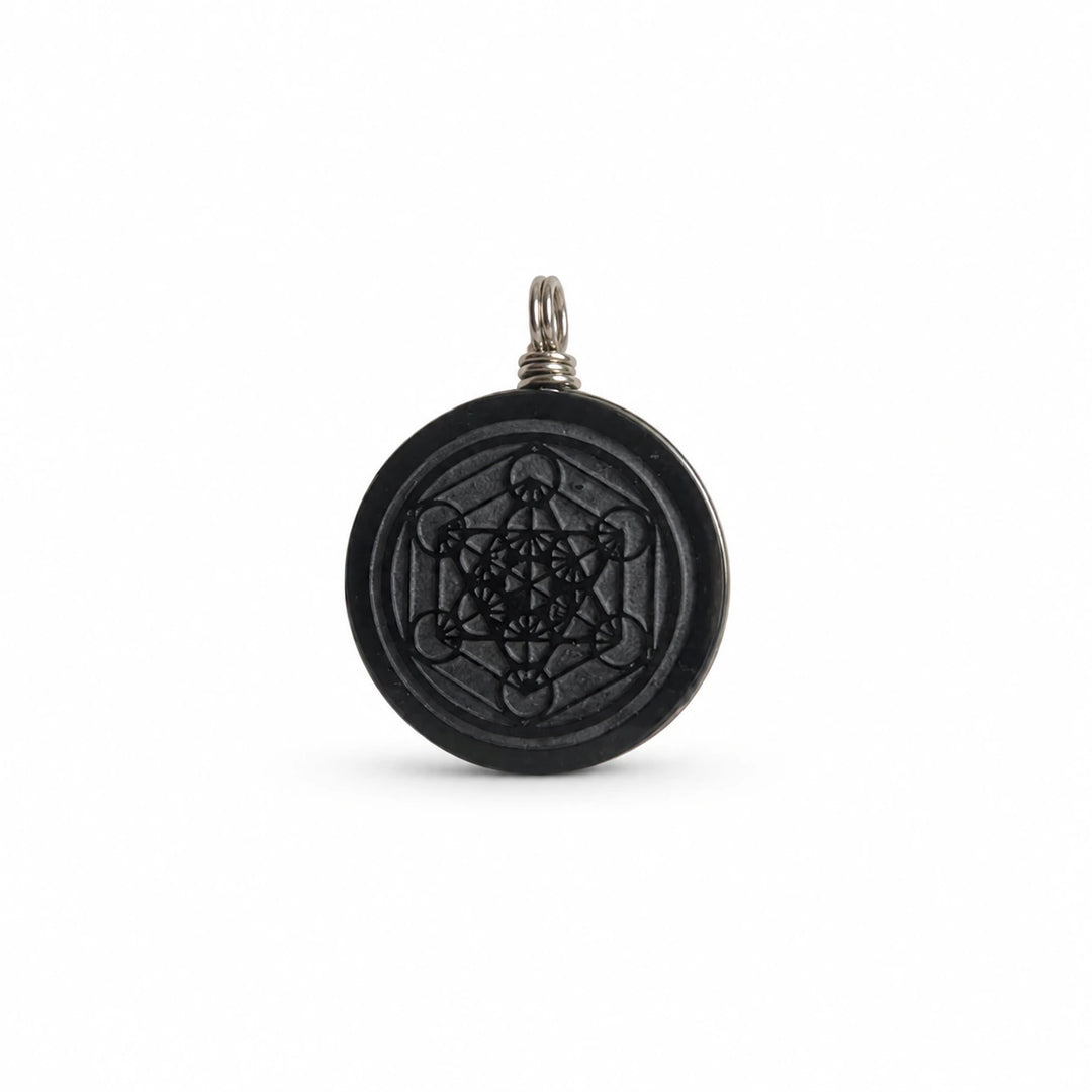 Juodojo obsidiano pakabukas  "Metatrono kubas"