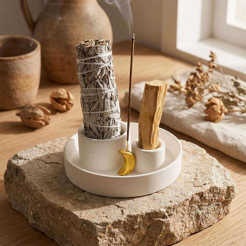 Keramikinis smilkymo stovas su mėnulio akcentu