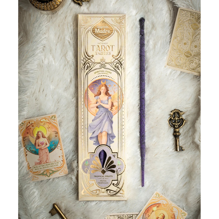 Sagrada Madre „Tarot Angels“ – Spiritual Guide – pakuotė su smilkalais ir kortelių pavyzdžiais