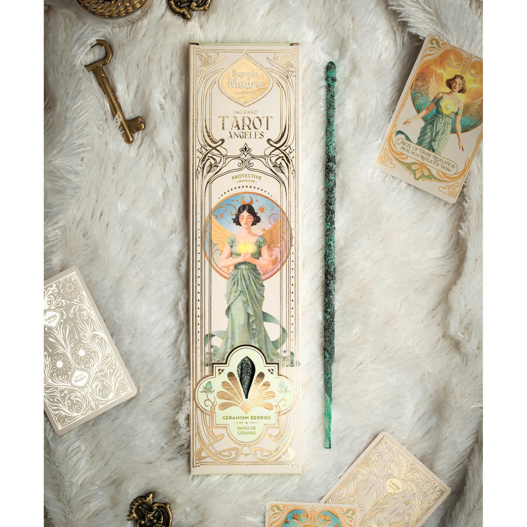 Sagrada Madre „Tarot Angels“ – Protector – pakuotė su smilkalais ir kortelių pavyzdžiais