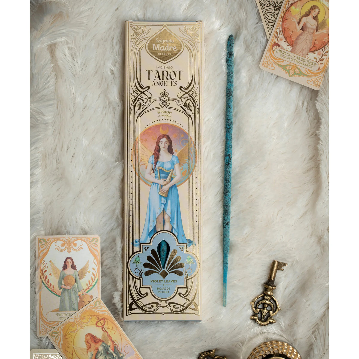 Sagrada Madre „Tarot Angels“ – Wisdom – pakuotė su smilkalais ir kortelių pavyzdžiais
