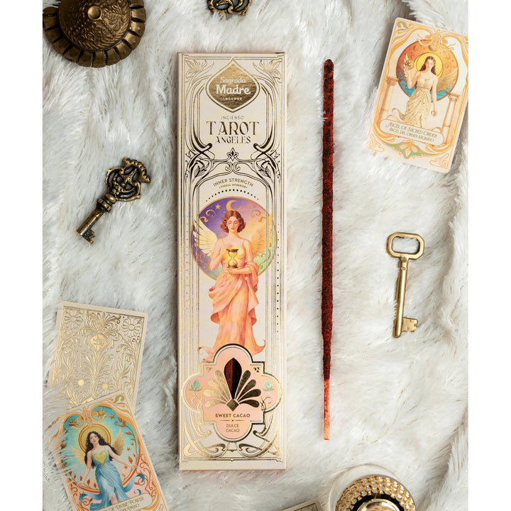 Sagrada Madre „Tarot Angels“ – Inner Strength – pakuotė su smilkalais ir kortelių pavyzdžiais