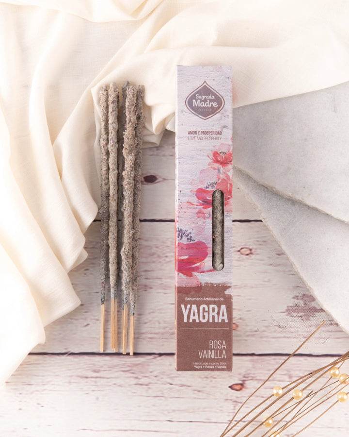 Sagrada Madre Yagra, Vanilla, Roses pakuotė ir rankų darbo smilkalų lazdelės