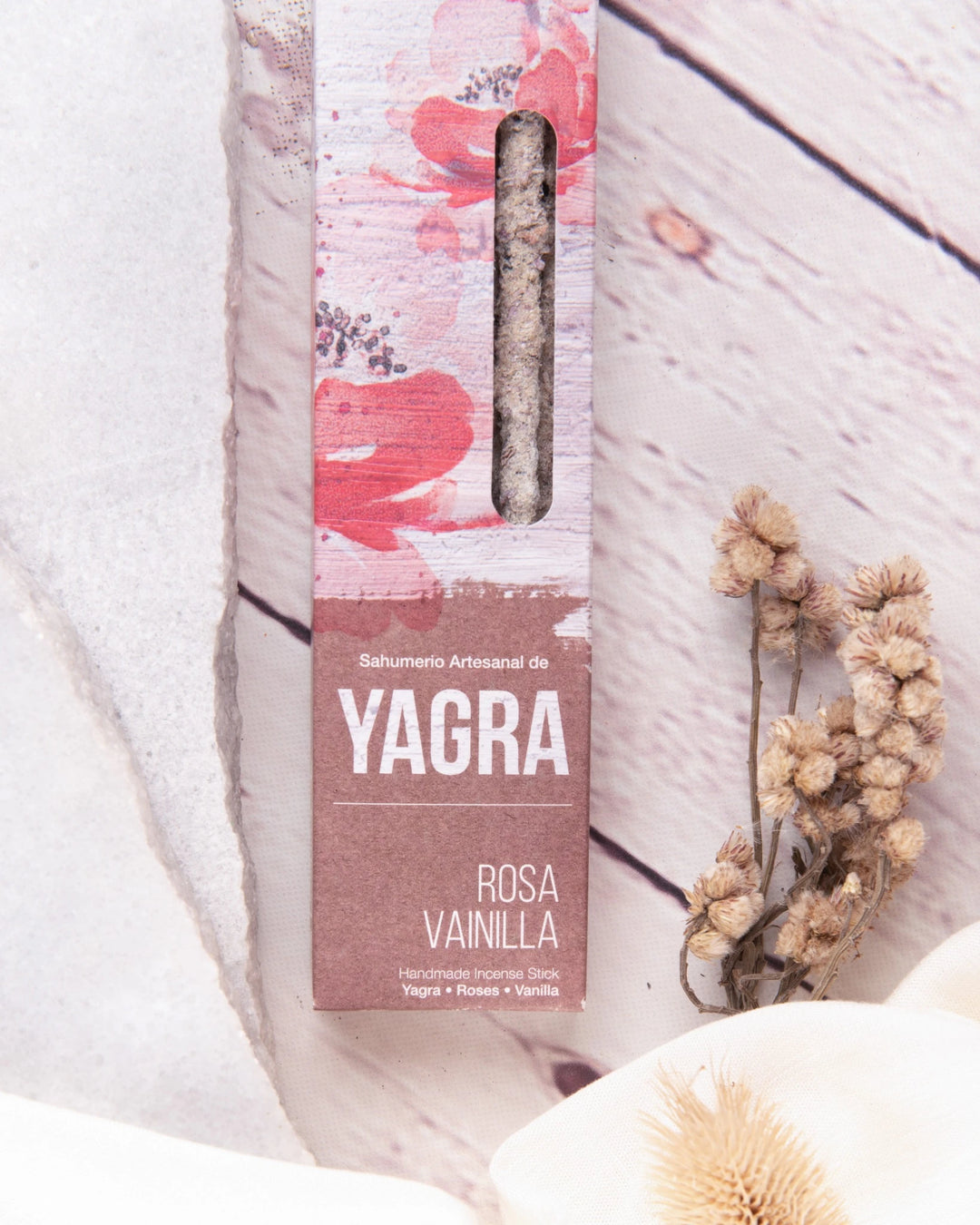 Sagrada Madre Yagra, Vanilla, Roses pakuotės ir smilkalo tekstūros detalė