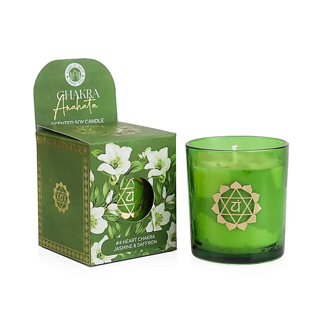 Anahata čakros sojų žvakė su jazminų ir šafrano aromatu