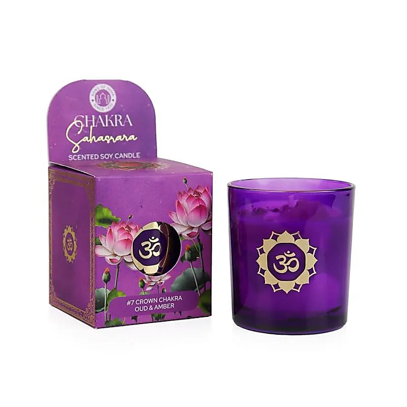 Sahasrara čakros sojų žvakė su oud ir ambros aromatu