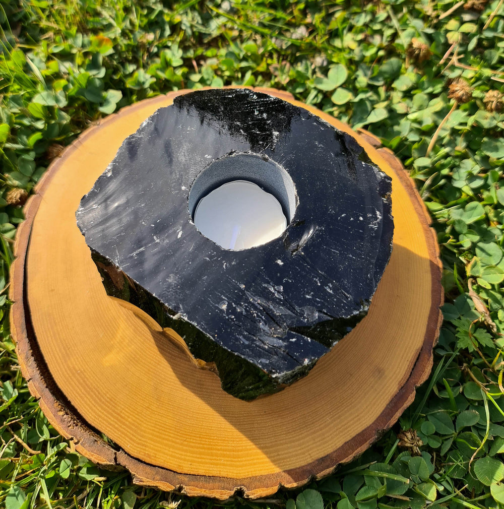 Juodo obsidiano žvakidė - Holy Dragonfly