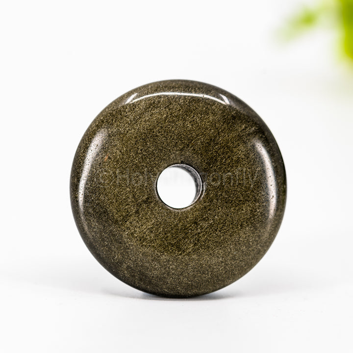 Auksinis Obsidianas pakabukas "donutas' 30mm