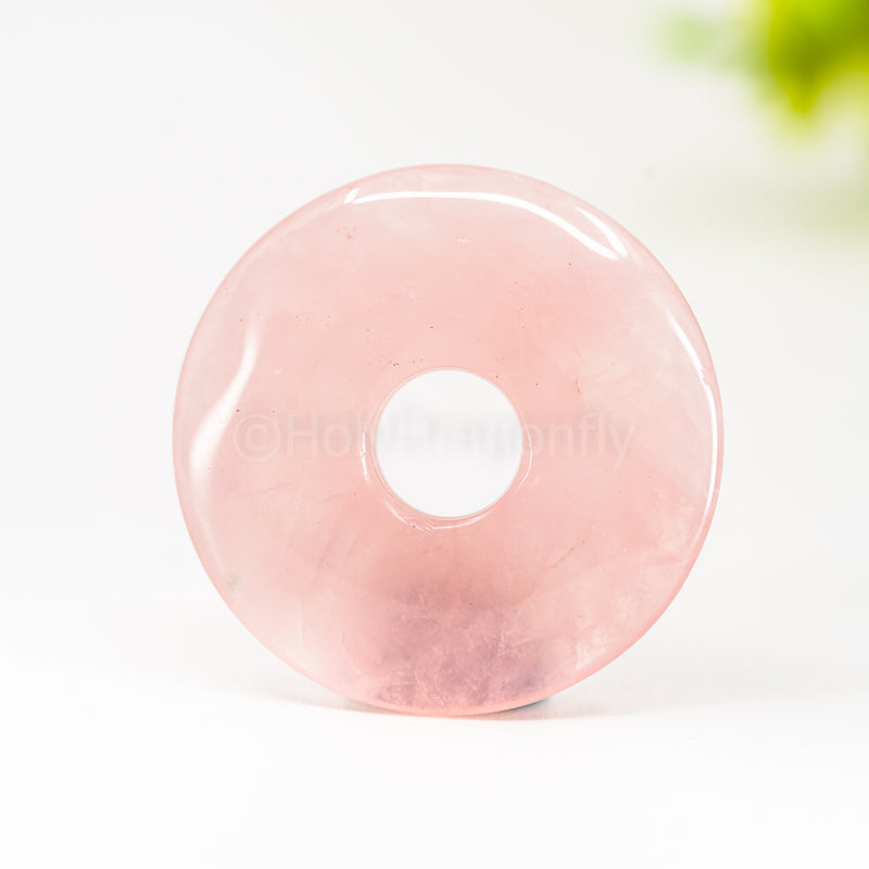 Rožinio kvarco pakabutis "donutas" 30mm